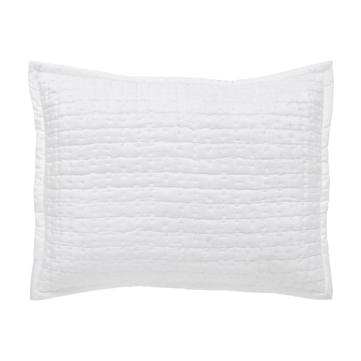Front view of the Malibu Pearl rectangular silk pillow sham, showing soft off-white fabric, square pick-stitch quilting, and a smooth border on a white background.
