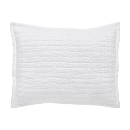 Front view of the Malibu Pearl rectangular silk pillow sham, showing soft off-white fabric, square pick-stitch quilting, and a smooth border on a white background.