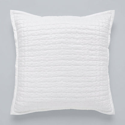 Front view of the Malibu Pearl square silk pillow sham, showing its soft off-white tone, pick-stitch quilting, and smooth fabric border against a gray background.