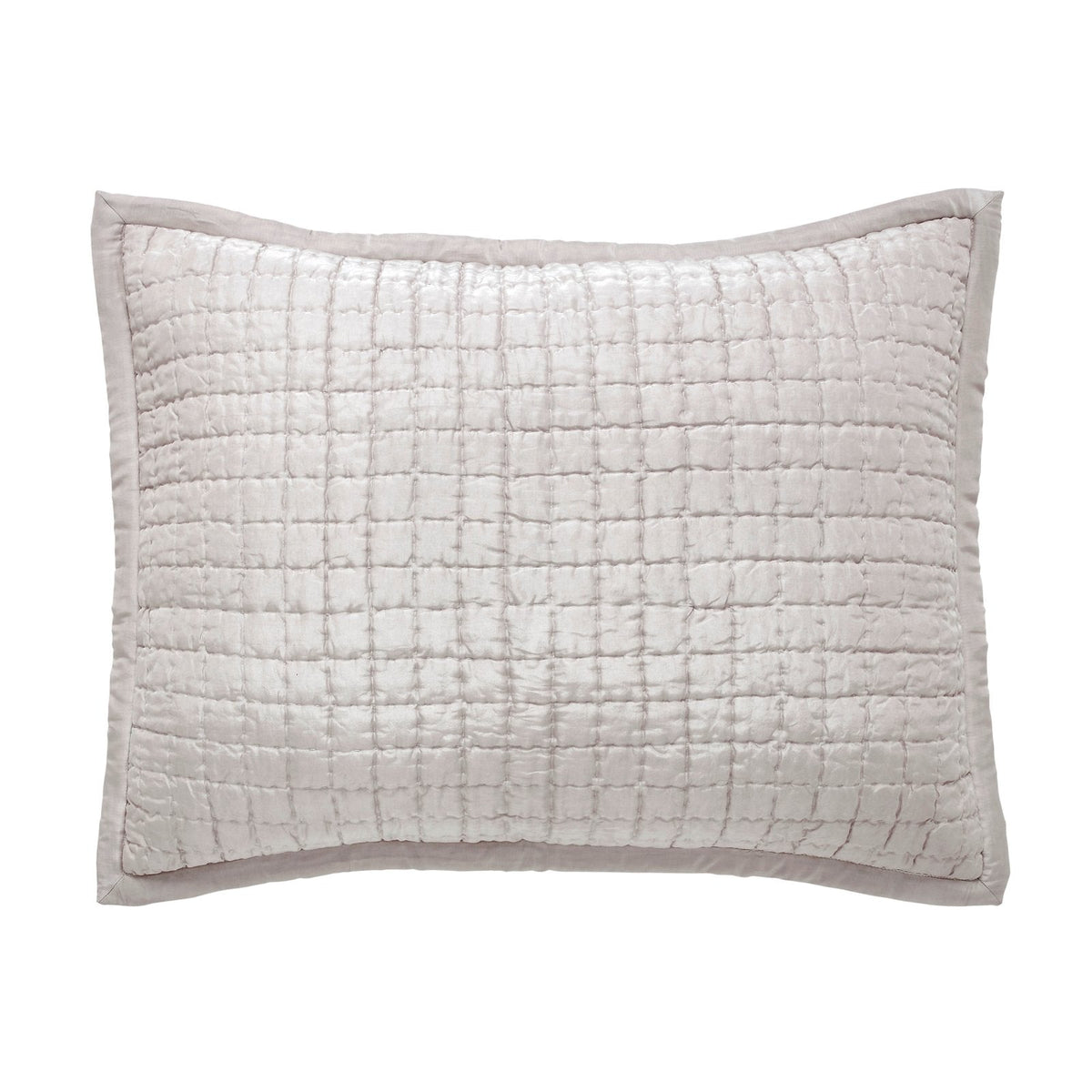 Front view of the Malibu rectangular silk pillow sham in a pale warm-neutral tone, showing square pick-stitch quilting and a smooth fabric border on a white background.