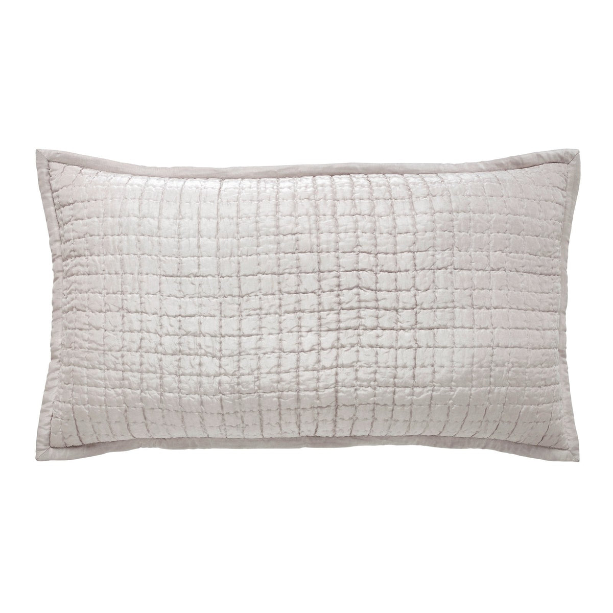 Front view of the Malibu rectangular silk pillow sham in a pale warm-neutral tone, showing square pick-stitch quilting and a smooth border on a white background.