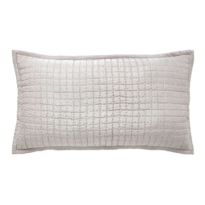 Front view of the Malibu rectangular silk pillow sham in a pale warm-neutral tone, showing square pick-stitch quilting and a smooth border on a white background.