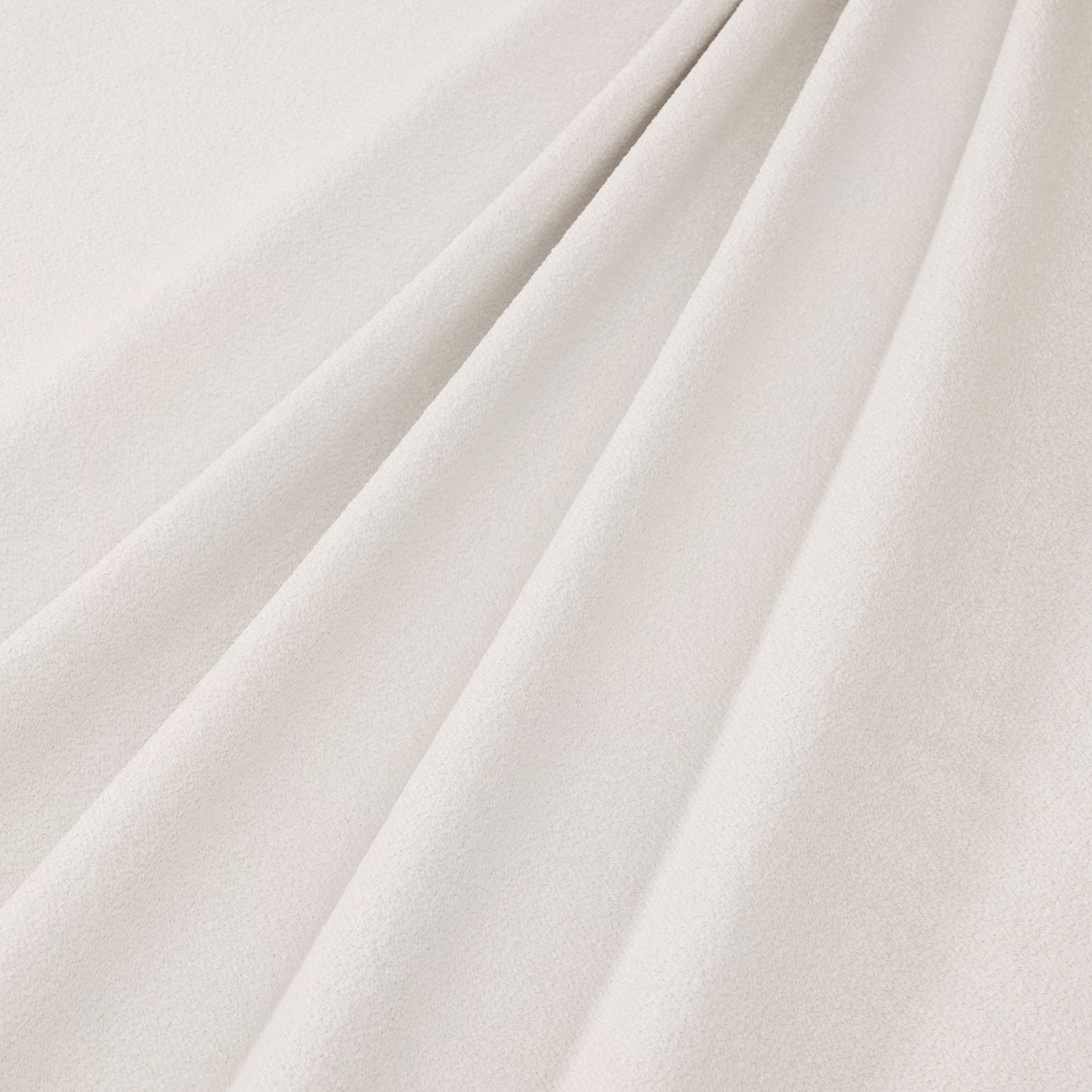 A high-resolution close-up of the Ivory Fleece Furniture upholstery, showcasing the soft, breathable, and textured fabric used on the Queen Platform Bed headboard panels.
