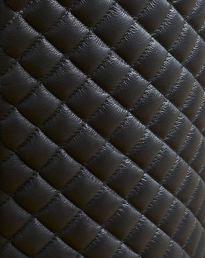 Quilted Round Leather Nightstand black genuine leather diamond quilting close detail texture