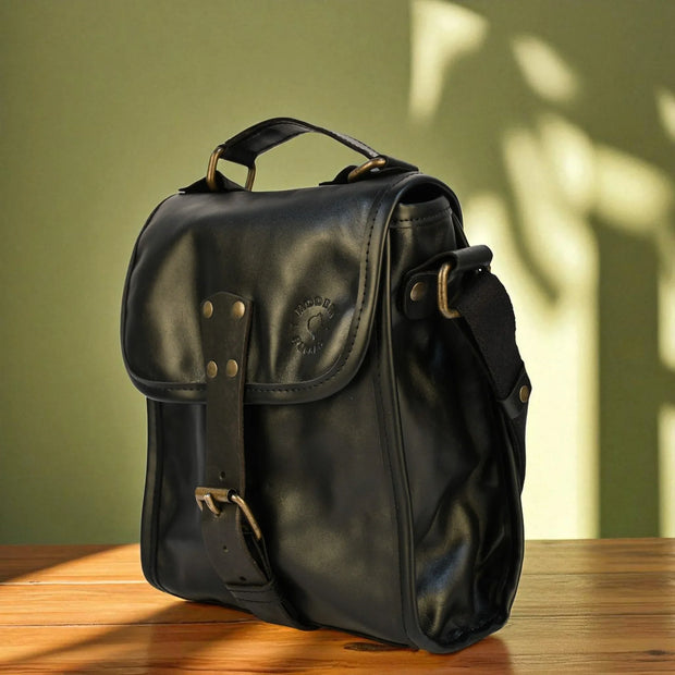 Bovine Leather Small Satchel Bag - Black - Fluent Trends