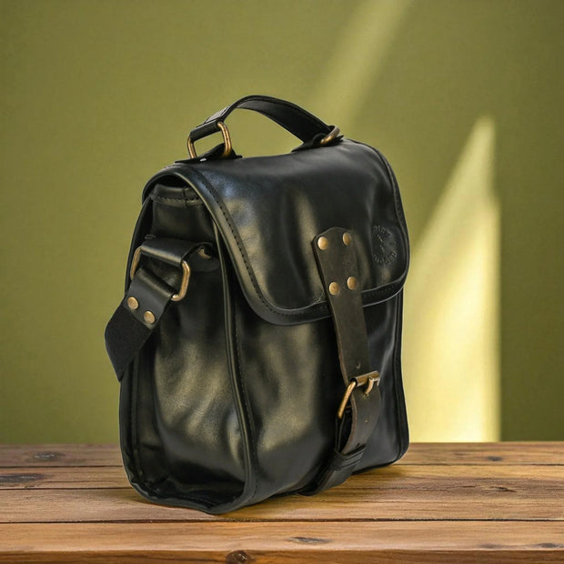 Bovine Leather Small Satchel Bag - Black - Fluent Trends