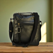 Bovine Leather Small Satchel Bag - Black - Fluent Trends