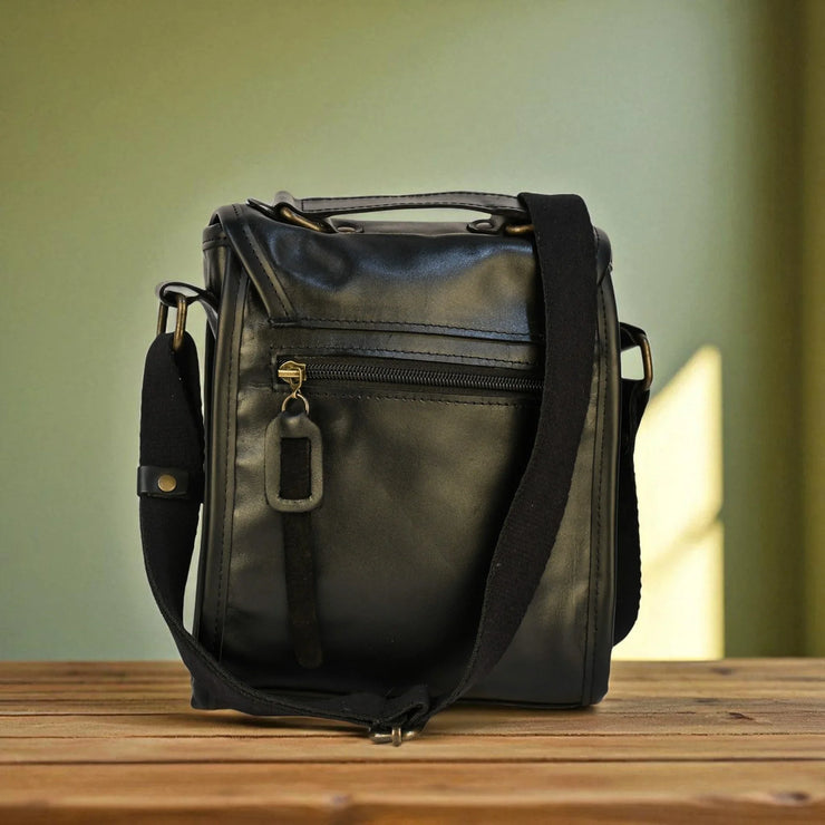 Bovine Leather Small Satchel Bag - Black - Fluent Trends