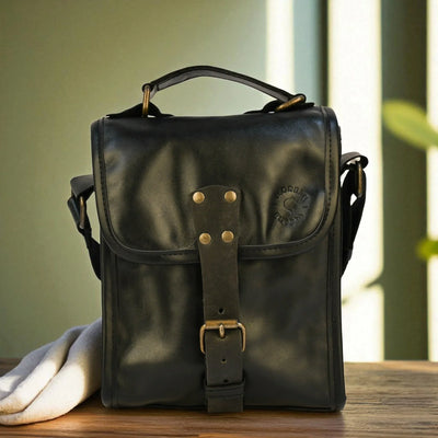 Bovine Leather Small Satchel Bag - Black - Fluent Trends