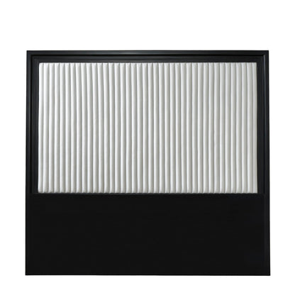 Stanford Genuine Leather Ribbed Headboard with black matte frame and white vertical ribbed leather panel in King and Queen Size