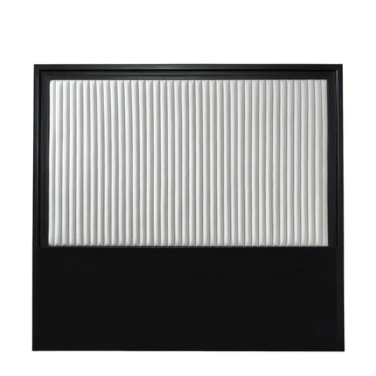 Stanford Genuine Leather Ribbed Headboard with black matte frame and white vertical ribbed leather panel in King and Queen Size