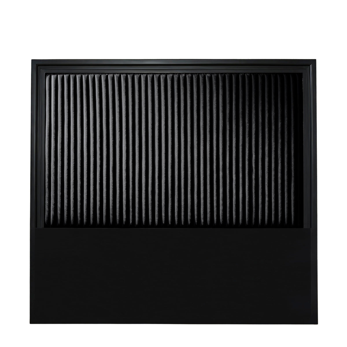 Stanford Genuine Leather Ribbed Headboard in black with matte automotive finish frame and vertical ribbed leather panel on white background