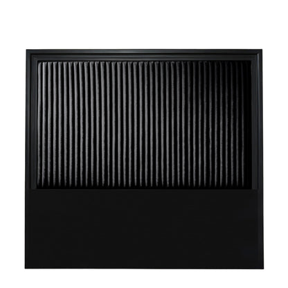 Stanford Genuine Leather Ribbed Headboard in black with matte automotive finish frame and vertical ribbed leather panel on white background