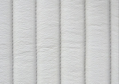 Stanford Genuine Leather Ribbed Headboard white top grain leather surface closeup showing natural texture and vertical ribbed stitching detail
