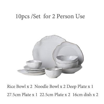 A 10-piece Thetis Tableware Ceramic Set for 2 people, including rice bowls, noodle bowls, deep plates, and artisanal dinner plates with vibrant glaze finishes.