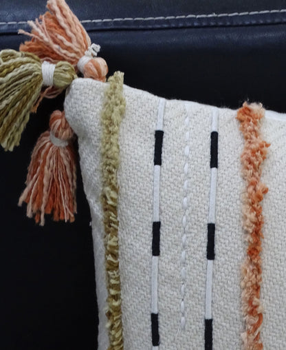 Handwoven Throw Pillow with Fringes 14"X 24" - Fluent Trends Throw Pillow