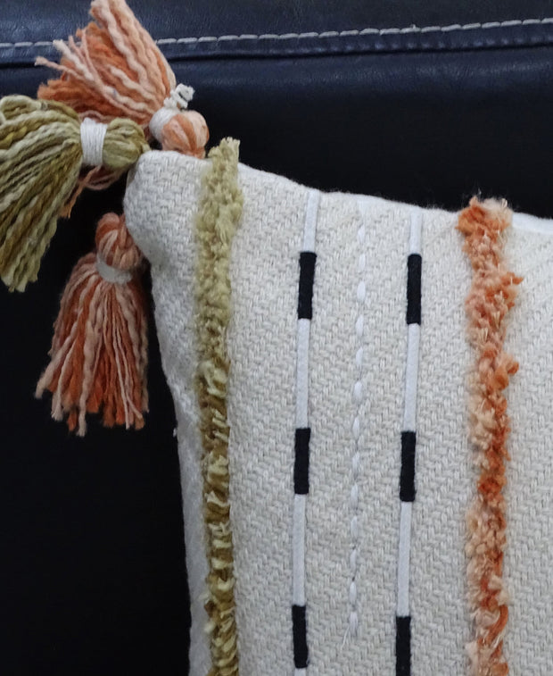 Handwoven Throw Pillow with Fringes 14"X 24" - Fluent Trends Throw Pillow