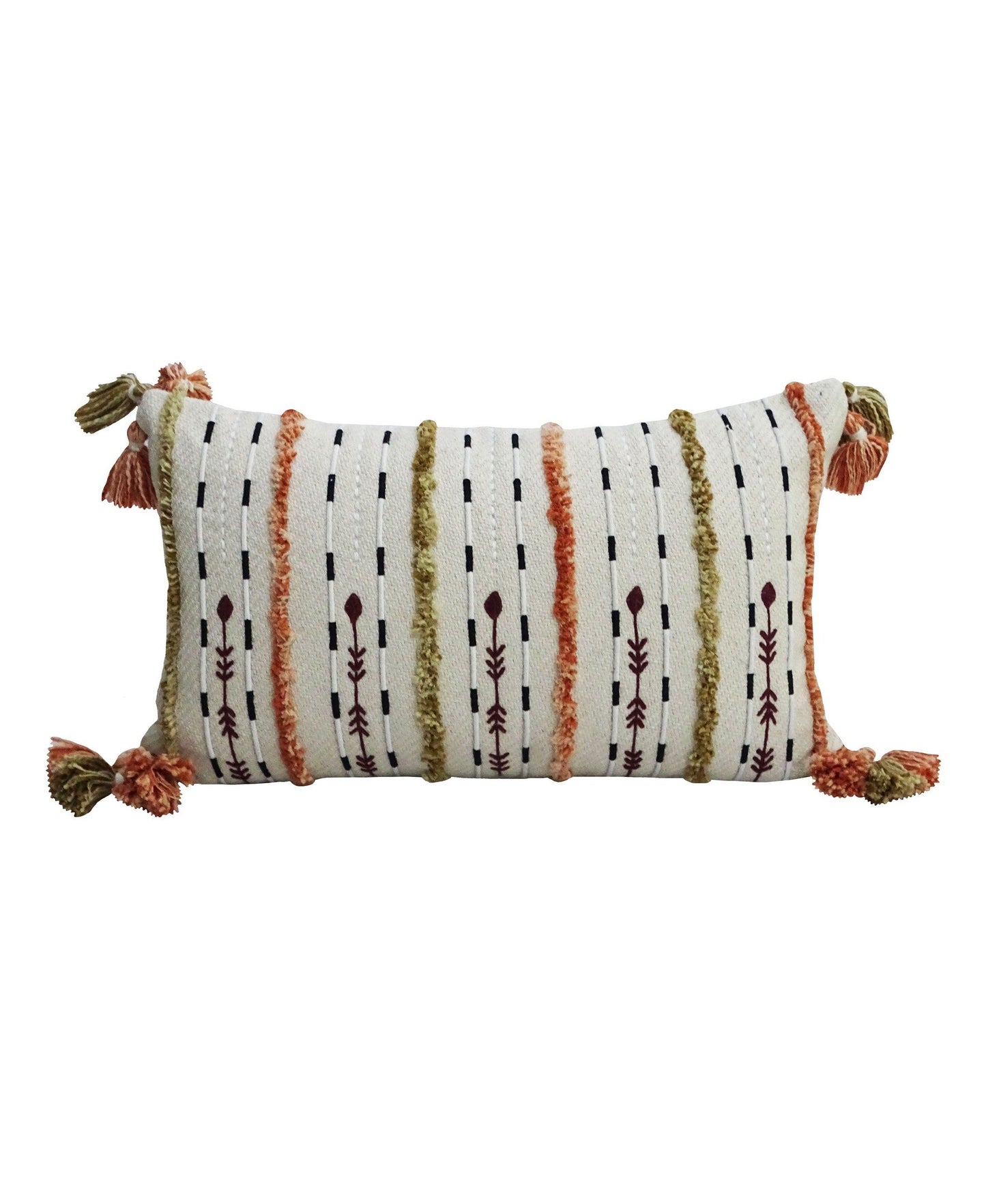 Handwoven Throw Pillow with Fringes 14"X 24" - Fluent Trends Throw Pillow