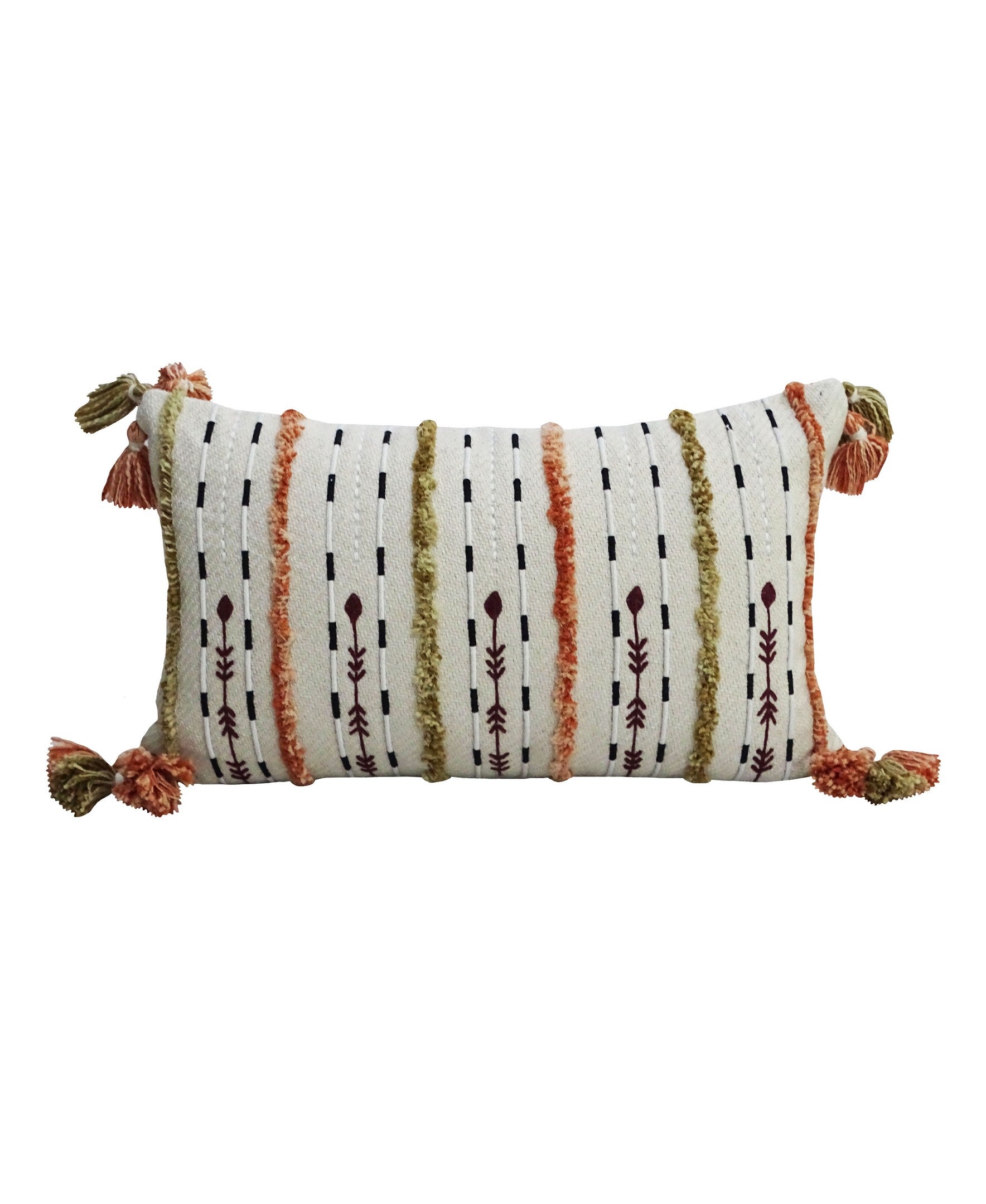 Handwoven Throw Pillow with Fringes 14"X 24" - Fluent Trends Throw Pillow