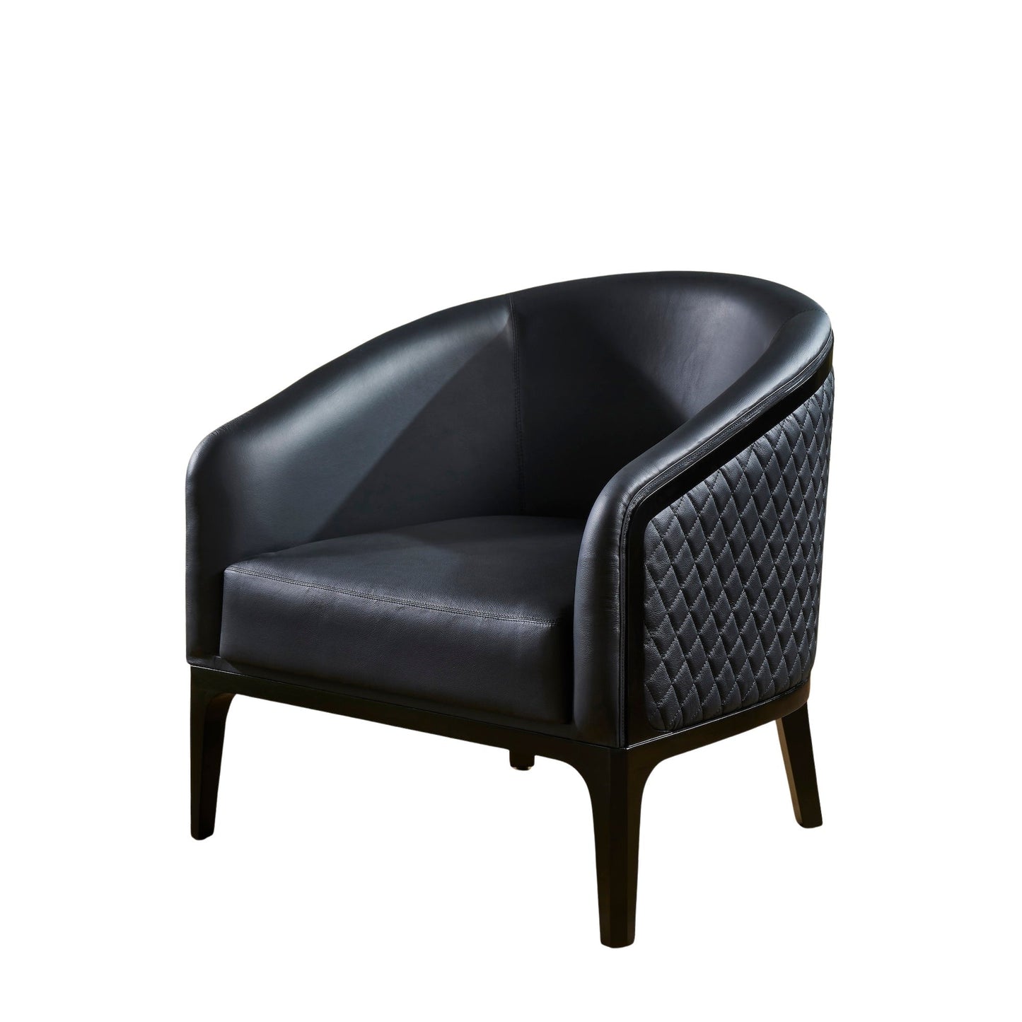 Top-Grain Leather Lounge Chair black three quarter view diamond quilting white background product shot