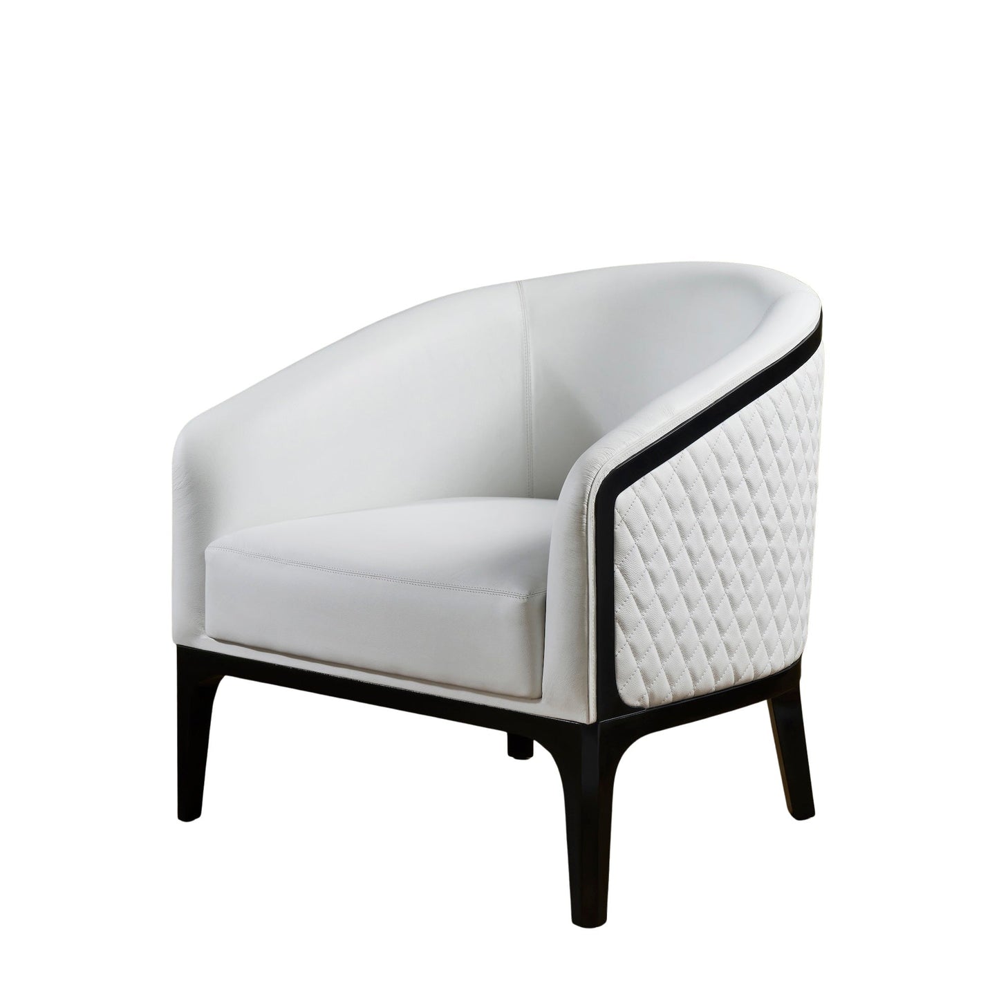 Top-Grain Leather Lounge Chair white front view diamond quilting hardwood legs white background