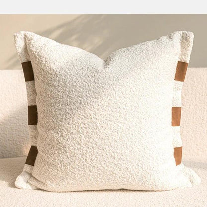 Wabi-Sabi Cotton Linen Throw Pillow in Beige with Brown Stripe Detail | Fluent Trends