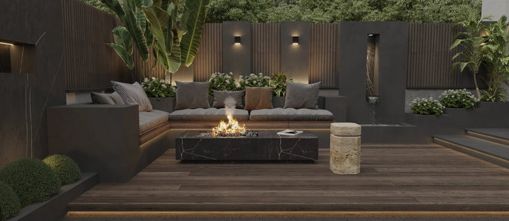 Luxury Travertine Marble Side Table with LED Illumination - Fluent Trends End Table