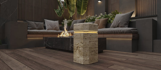 Luxury Travertine Marble Side Table with LED Illumination